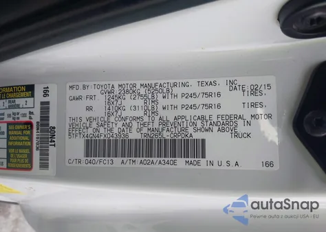 2015 Toyota Tacoma Prerunner z USA, uszkodzony, nr VIN 5TFTX4GN4FX043936